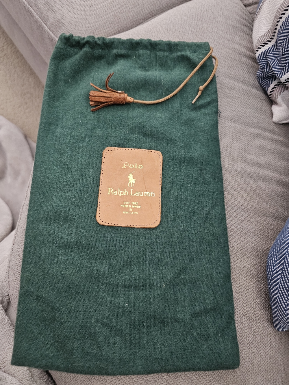 Polo Ralph Lauren Green Drawstring Dust Bag with Leather Patch